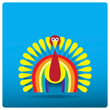 Multi-colored turkey-cock in the form of a rainbow for Thanksgiving Day.Vector