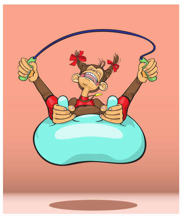 The monkey - a symbol of new year, plays sports on a ball.のイラスト素材