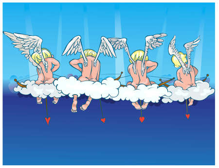 Angels sit on clouds and start up darts of love.のイラスト素材
