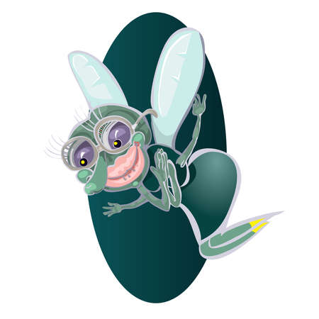 Cute little cartoon fly insect in blue with big googly eyes and a protruding proboscis.vectorのイラスト素材
