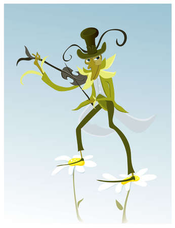 Beautiful, green grasshopper plays violin.vector illustrationのイラスト素材