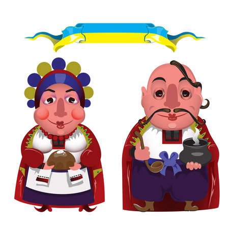 Ukrainians. The man and the woman against a flagのイラスト素材