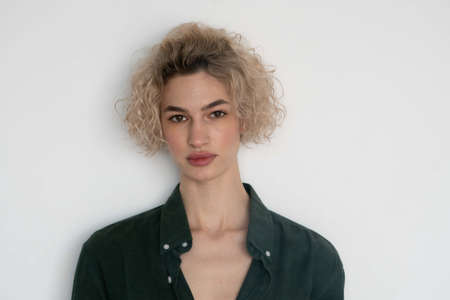 portrait woman in white hair in studioの写真素材