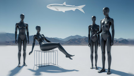 3d rendering of mannequins in the desert with space for textの素材