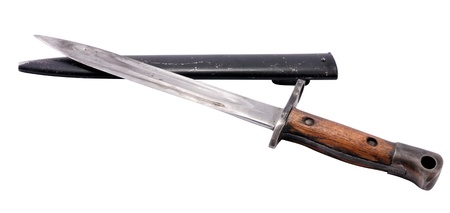 Old bayonet with wooden handle and scabbards 