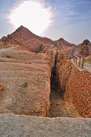 Mountain oasis Chebika at border of Sahara, Tunisia, Africaの写真素材