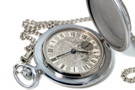 Men luxury pocket watch on white background. Studio shot with shallow DOF