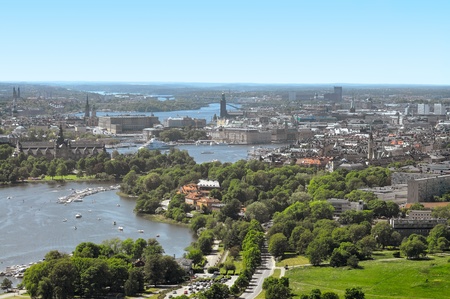 Aerial view to Stockholm, Sweden, from TV tower at sunny summer dayの写真素材