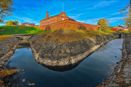 Medieval castle in the city of Hameenlinna, Finland at autumnのeditorial素材