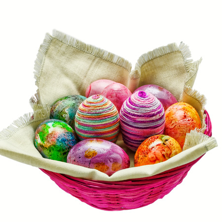 Close-up view to homemade Easter eggsの写真素材
