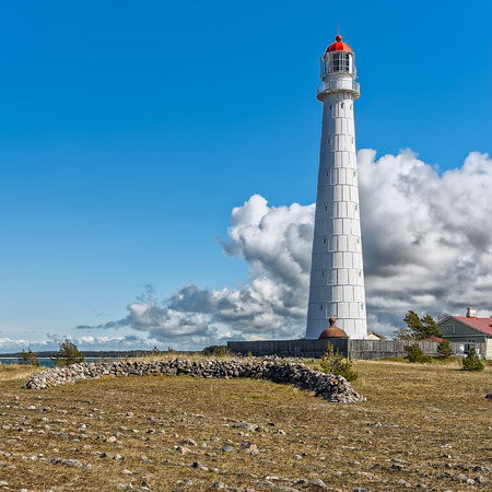 Lighthouse on Tahkuna peninsula, Hiiumaa island, Moonsund archipelago, Estonia. Highest lighthouse in Estonia - 42,7 m above the sea level.のeditorial素材