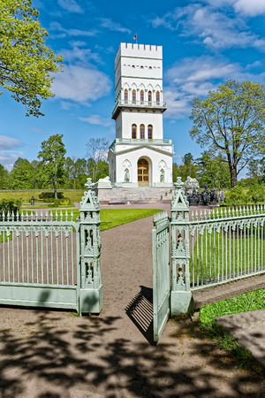 White Tower pavilion in Alexander park in Pushkin (Tsarskoye Selo), Saint-Petersburg, Russiaのeditorial素材