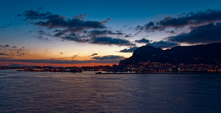 Rock of Gibraltar  at sunrise seen from seaの写真素材