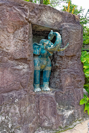 Elephant sculptures on the wallの写真素材