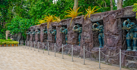 Elephant sculptures on the wallの写真素材