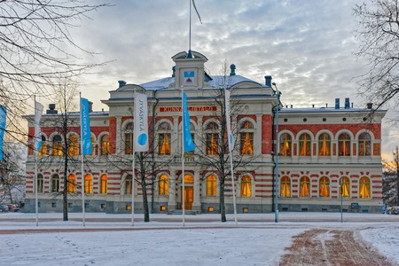 JYVASKYLA, FINLAND - JANUARY 04, 2016: An example of the Renaissance Revival style, City Hall of Jyvaskyla was designed by Karl Viktor Reinius, the County Architect of Vaasa, in 1896 and completed in 1899. A renovated and restored City Hall of Jyvaskyla wのeditorial素材