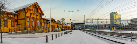 JYVASKYLA, FINLAND - JANUARY 4, 2016: Winter railway station panorama, on January 04, 2016 in Jyvaskyla, Finlandのeditorial素材