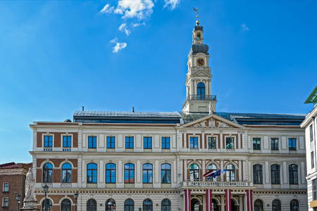 Riga Town Hall at the Town Hall Square in old town, Riga, Latviaのeditorial素材