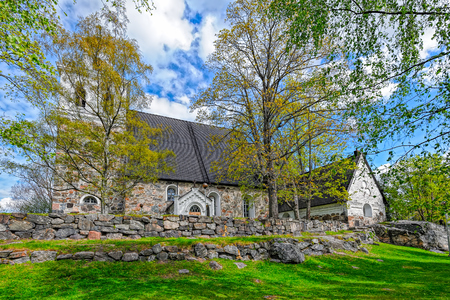 Church of The Holy Cross in Rauma, one of the oldest harbours in Finlandの写真素材