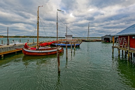 Assorted boats in restored Maritime Quarter Sjokvarteret of the Slemmern Eastern Harbour in...
