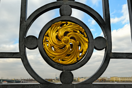 Detail of gilded lattice of Summer Garden in Saint-Petersburg, Russia.の写真素材
