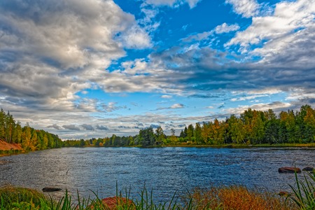 Autumn landscape of Kymi river near Kotka, Finland.の写真素材