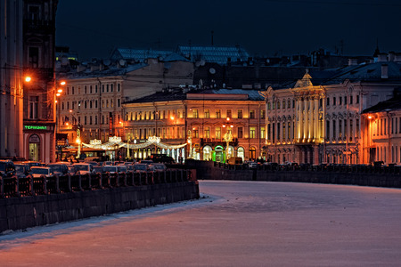 New Year illumination on the Green Bridge over the Moika River and the Nevsky prospect.のeditorial素材