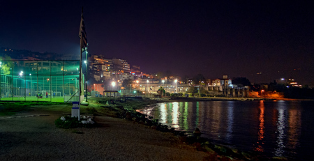 Evening view of the municipal sports in Piraeus and mouth of Zea marina, Greeceのeditorial素材