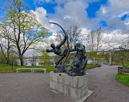 Sculpture in bronze of Herakles archer by Antoine Bourdelle (1909) in front of the Waldemarsudde, former mansion of Prince Eugen, now museum and public park.のeditorial素材
