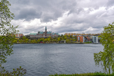 Danvikshem, designed by Aron Johansson, grand old building housing retirement home, on the waterfront in Nacka, Oestra Finnbodavagen, Stockholm, Sweden. It was built between 1902 and 1915.のeditorial素材