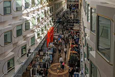 Shops inside the Silja Symphony cruiseferry ship, travelling between Stockholm, Sweden and Helsinki, Finland.のeditorial素材