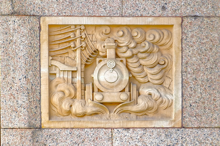 Facade details of a historic Centralpalatset building by architect Ernst Stenhammar (1886), the first commercial office building in Stockholmのeditorial素材