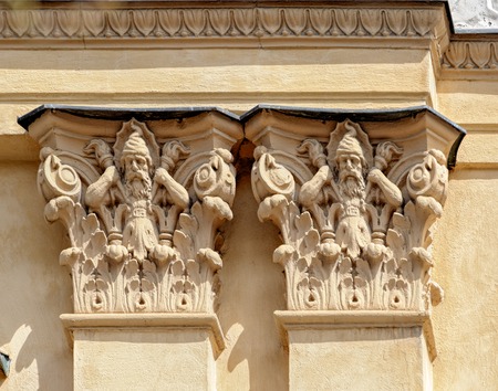 Elaborately decorated columns with troll on Kingstradgardsgatan, Stockholmの写真素材