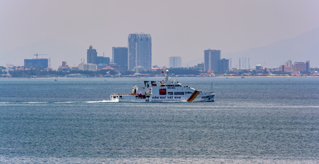 VUNG TAU, VIETNAM - April 25, 2017: Vietnamese Fisheries resource surveillance patrol vessel KN-491 in front of Vung Tau waterfronts.のeditorial素材