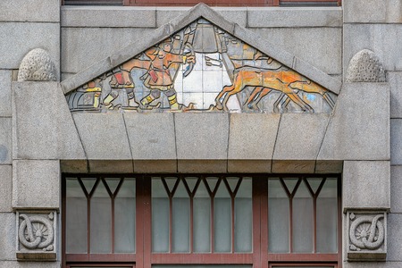 ST. PETERSBURG, RUSSIA - May 18, 2017: The headquarters of the insurance company "Russia" in St. Petersburg, with the majolica frieze Northern Life decorating the facade. Restored in 2009.のeditorial素材