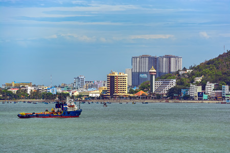 VUNG TAU, VIETNAM - Feb 26, 2017: Winter panoramic view from sea to coastline of Vung Tau, a sea city in the south of the country.のeditorial素材