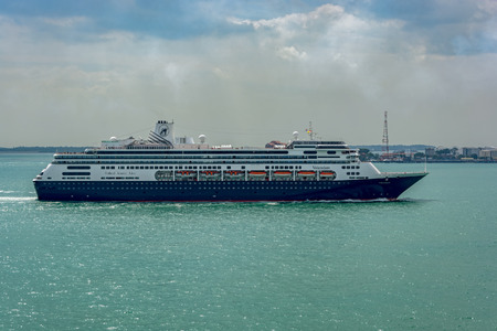 SINGAPORE - Jan 03, 2015: R-Class cruise passenger ship 'Volendam' in Singapore Strait. The ship was built in 1999 and operated by Holland America Line as a subsidiary company of Carnival Cruise Linesのeditorial素材
