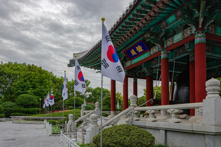 BUSAN, SOUTH KOREA - Sep 04, 2017: Citizen's Bell Pavillion in pagoda style in Yongdusan Park, Busan.のeditorial素材