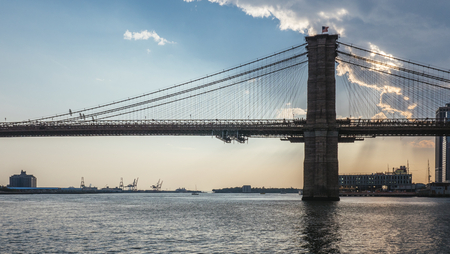 New York, USA / Brooklyn Bridge at Duskの写真素材