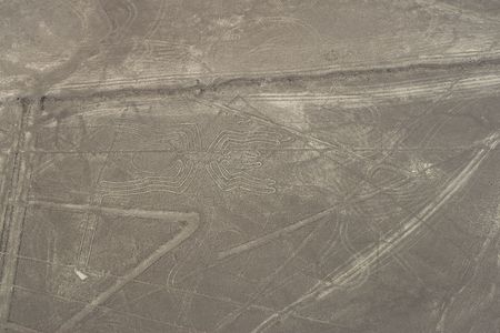 drawing in the Nazca Desert, view from airplaneの写真素材
