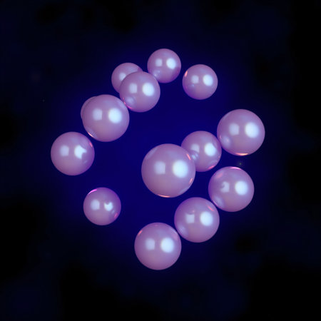 pink spheres on a dark blue background. 3d rendering.の素材