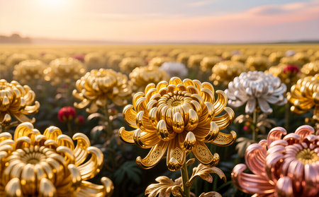 Chrysanthemum Flowers Blooming in the Field, Thailand.の素材