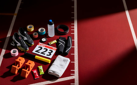 Athlete's Accessories on Track and Field. Sport Concept.の素材
