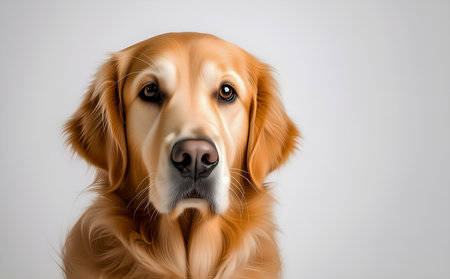 Portrait of a golden retriever dog on a white background.の素材