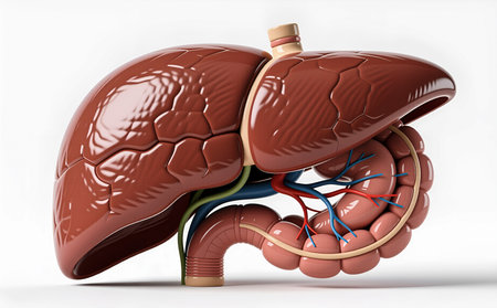 Human kidney anatomy on a white background. 3d render image.の素材