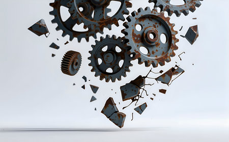 Abstract 3d rendering of gears and cogwheels in white backgroundの素材