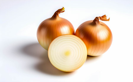 Onion isolated on white background. Clipping path included in file.の素材