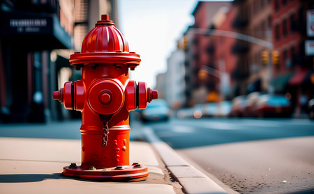 Red fire hydrant on the street in New York City, USA.の素材