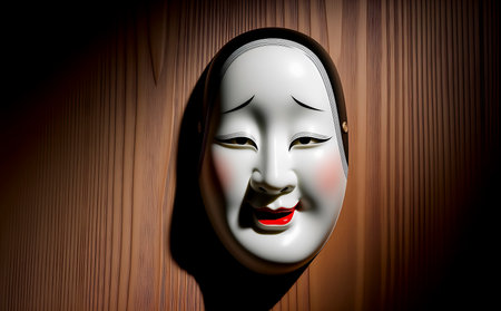 Theater performance concept with the theatrical mask. 3D illustration.の素材