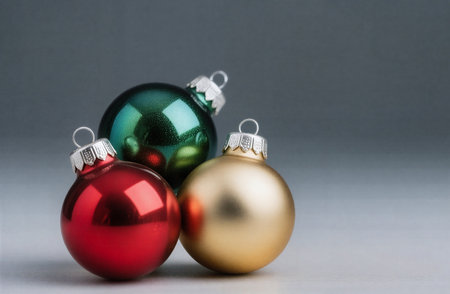 Christmas balls on a gray background with copy space for your text.の素材